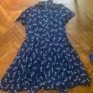 Chaps Floral 90s Style Midi Dress Button Up Collared Elaine Benes
